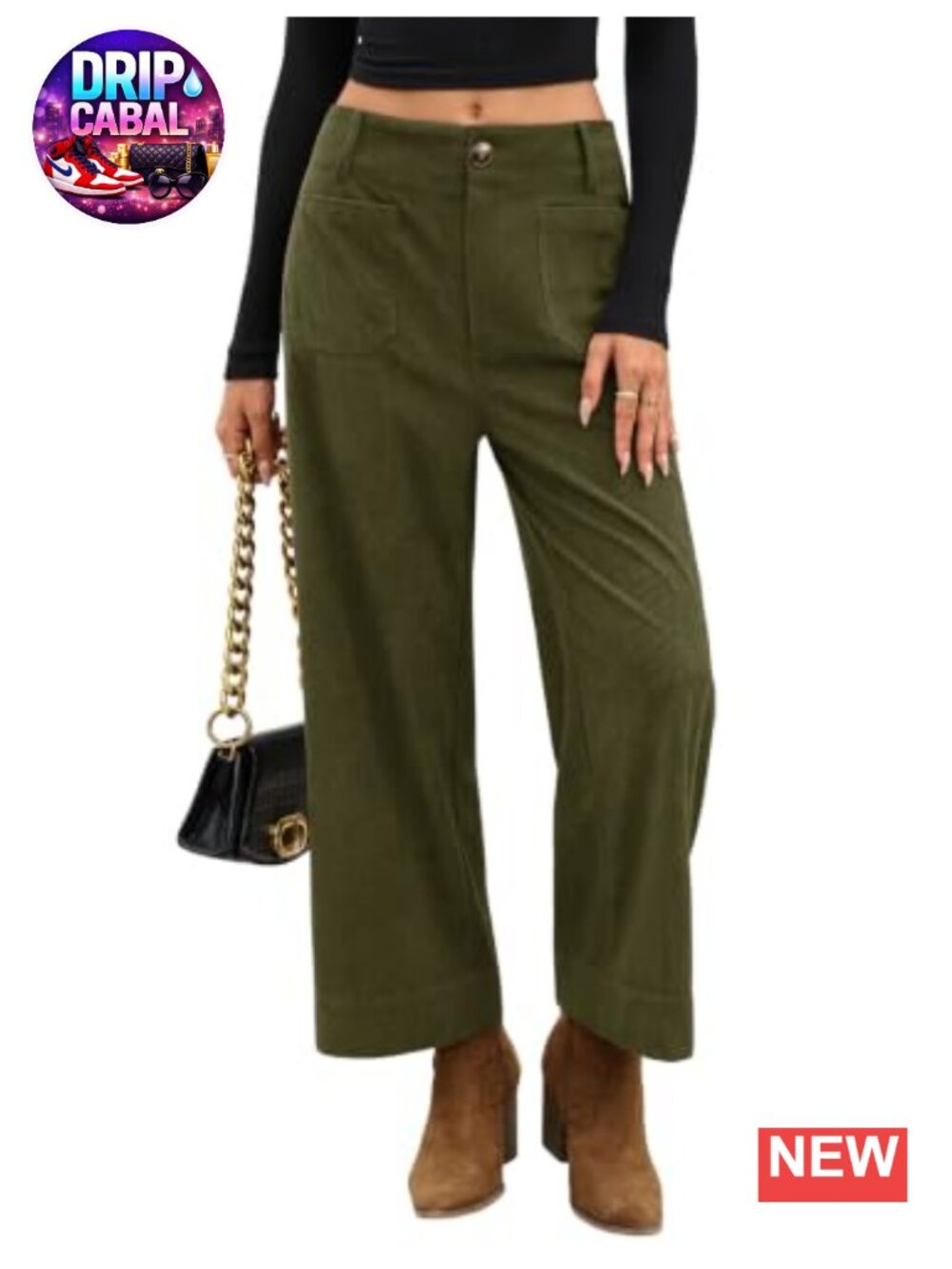 Wide Leg Corduroy Crop Pants High Waisted Loose Fit 100% Polyester